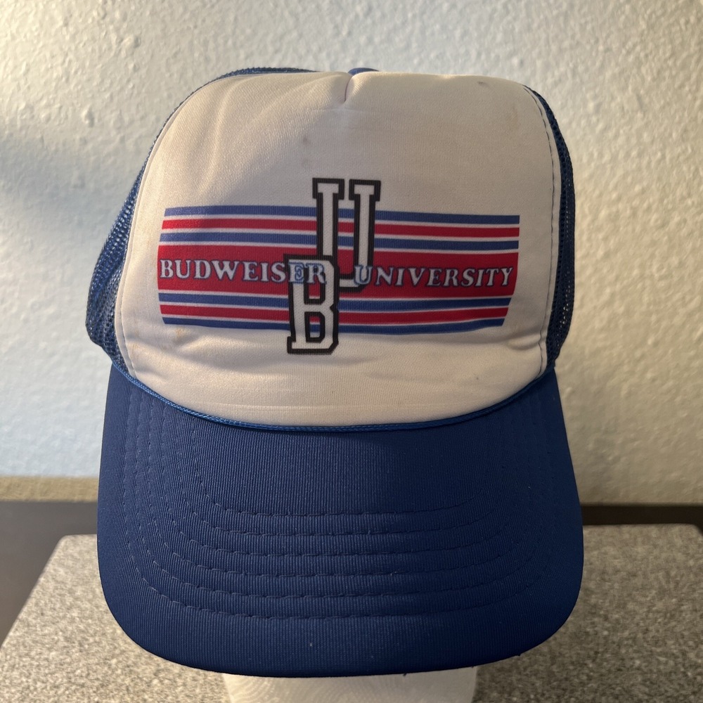 Vintage Snapback Trucker Hat Budweiser University Blue Made in Korea